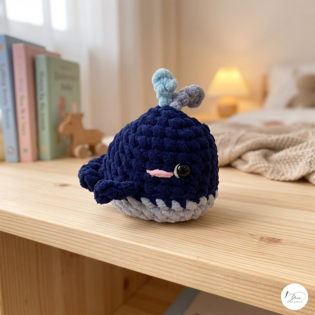 Handmade Crochet Whale Plush, Navy Blue Amigurumi Whale, Soft Ocean Animal Stuffed Toy, Whale Lover Gift, Nautical Nursery Decor