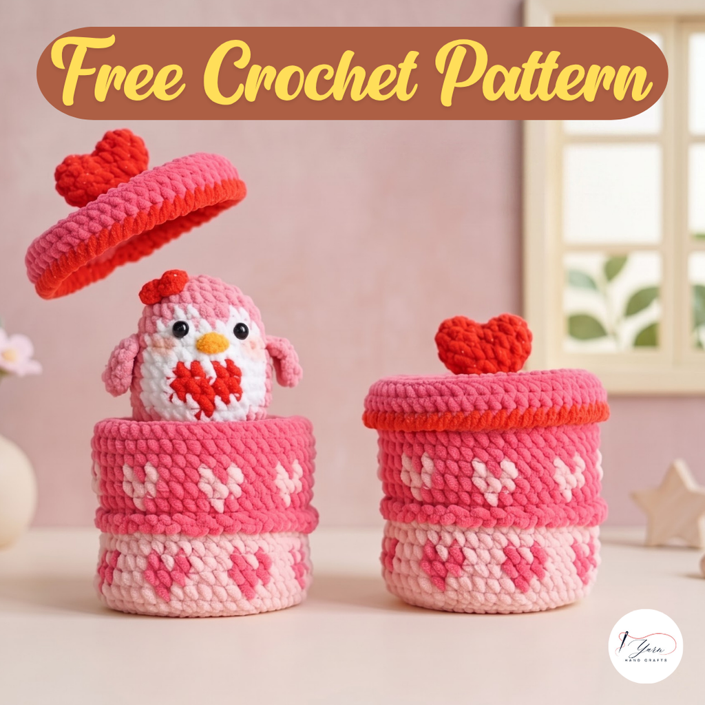 Penguin Gift Box Crochet Pattern PDF, Valentine Heart Amigurumi Storage Box