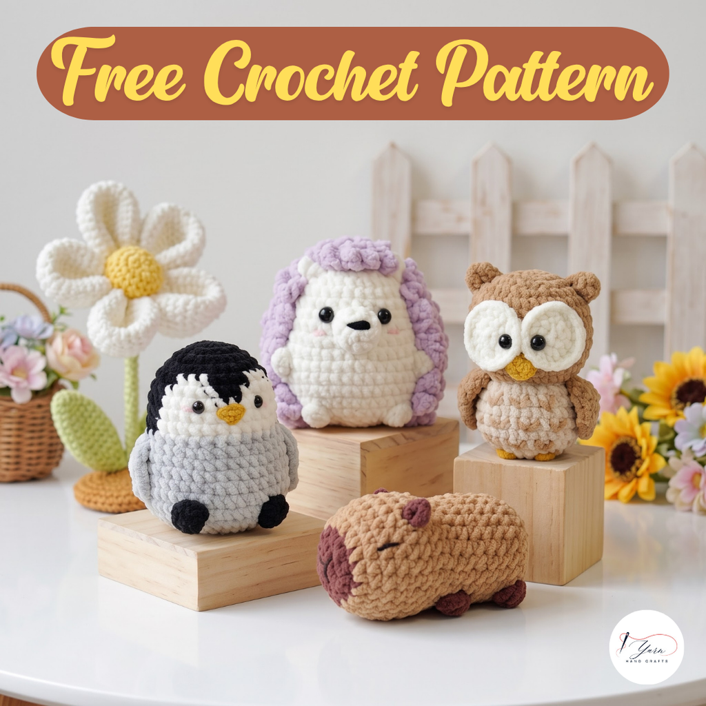 Cute Animal Crochet Pattern Bundle PDF, Penguin Hedgehog Owl and Capybara Amigurumi Patterns