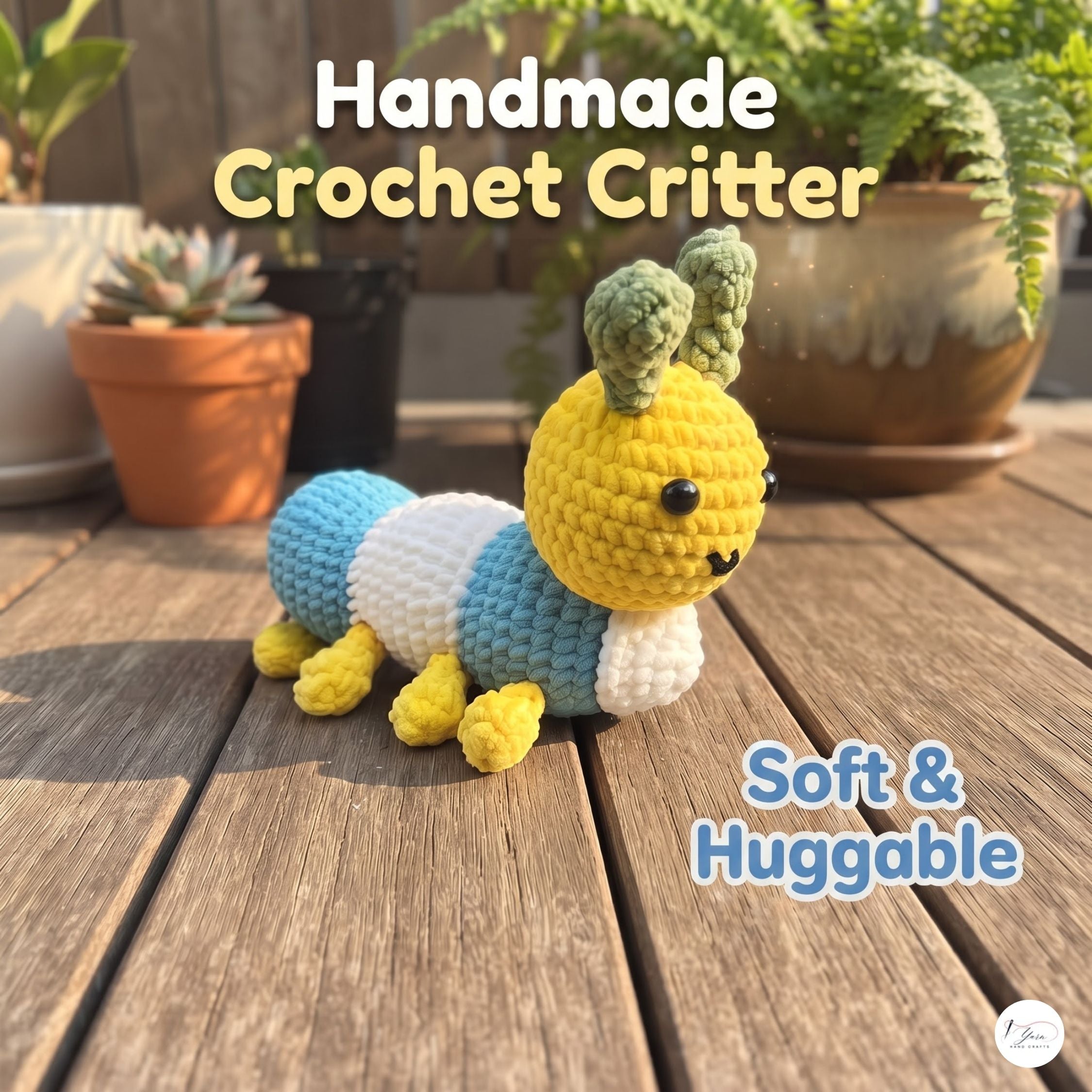 Crochet Bee Plush, Handmade Blue Yellow Amigurumi Bumblebee, Soft Stuffed Insect Toy, Bee Lover Gift, Garden Nursery Decor