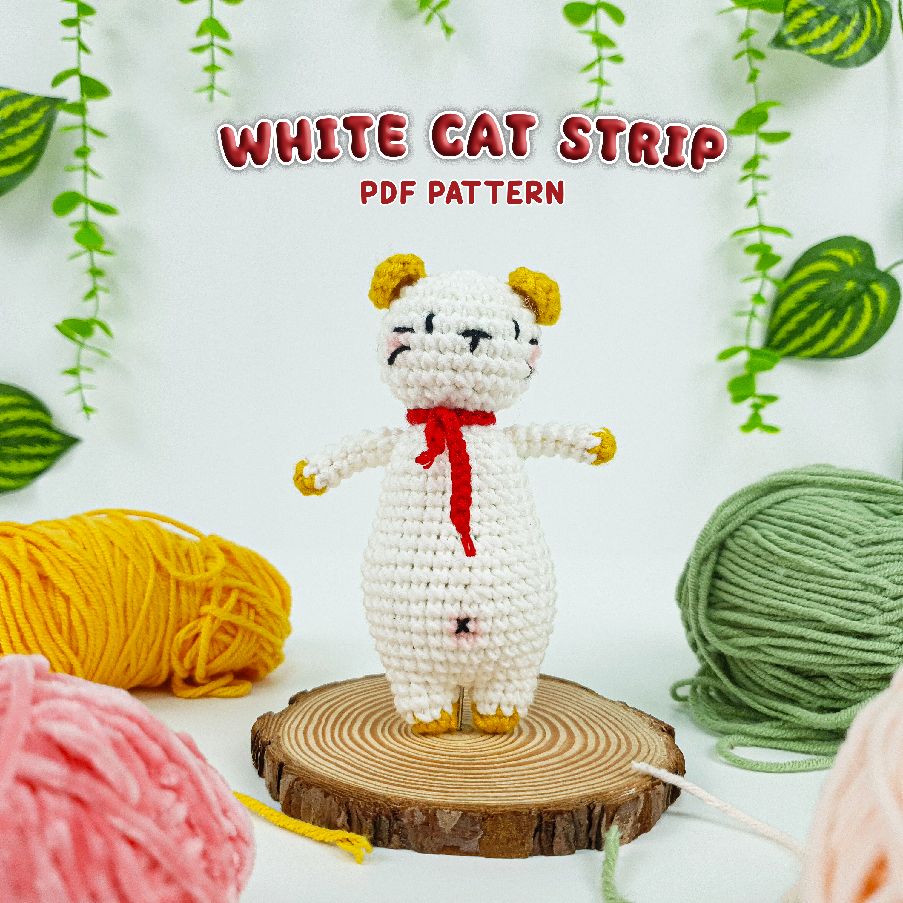 White Cat Crochet Pattern PDF, Cute Standing Cat Amigurumi, Kawaii Kitty Crochet Tutorial,