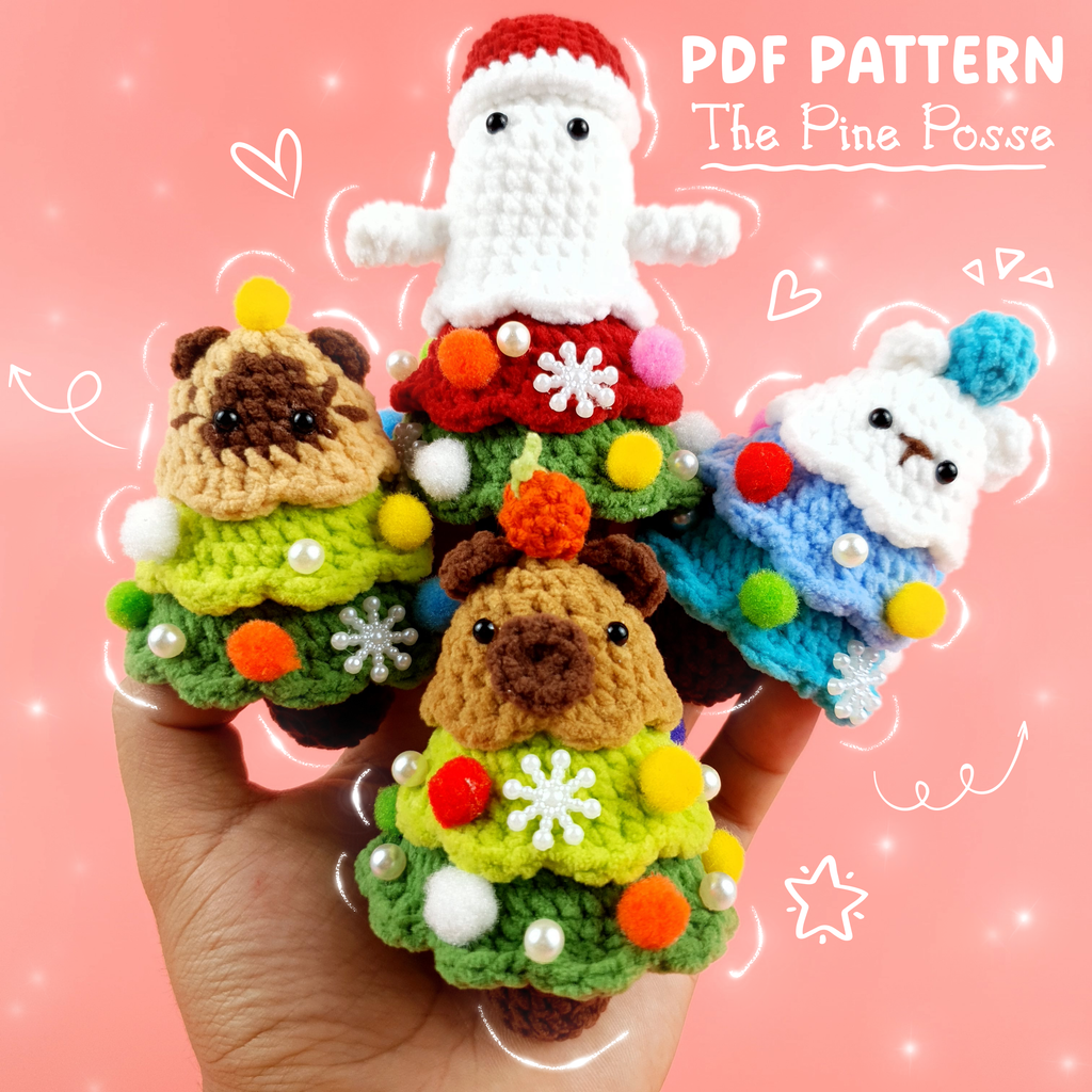 Christmas Crochet Pattern Bundle PDF, Pine Posse Amigurumi, Tree Animal Crochet Pattern, Holiday Plush Set