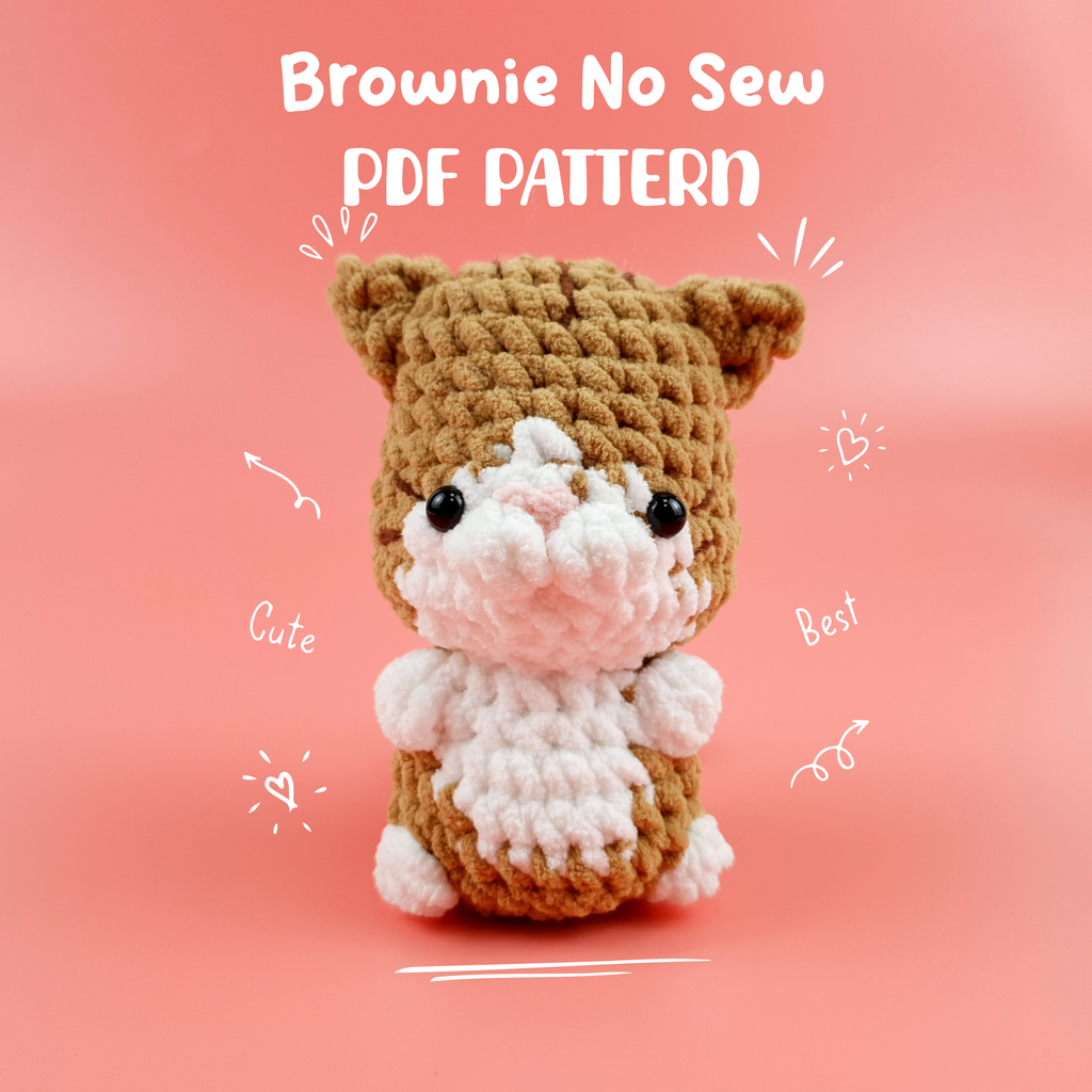 Brownie No Sew Crochet Pattern PDF, Cute Cat Amigurumi, No Sew Kitty Plush Tutorial