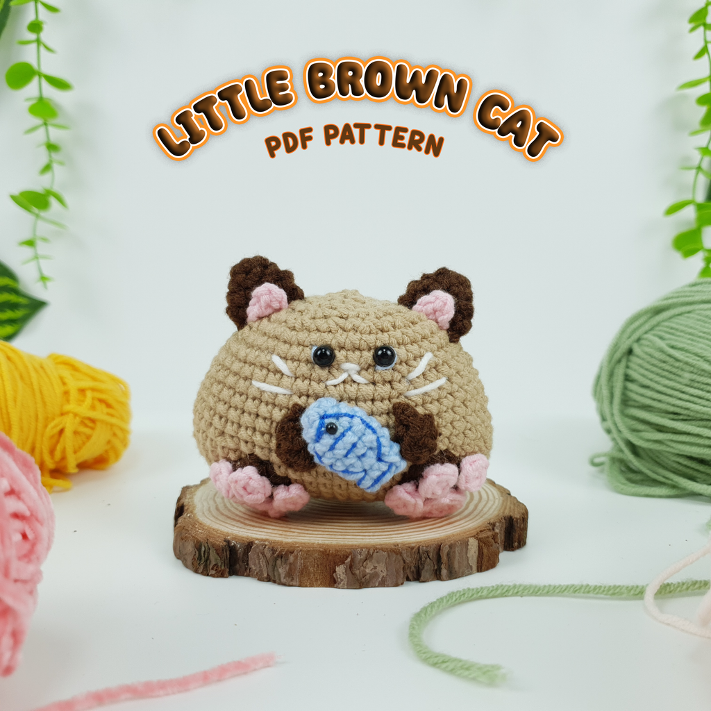 Brown Cat Crochet Pattern PDF, Cute Chubby Cat Amigurumi Tutorial