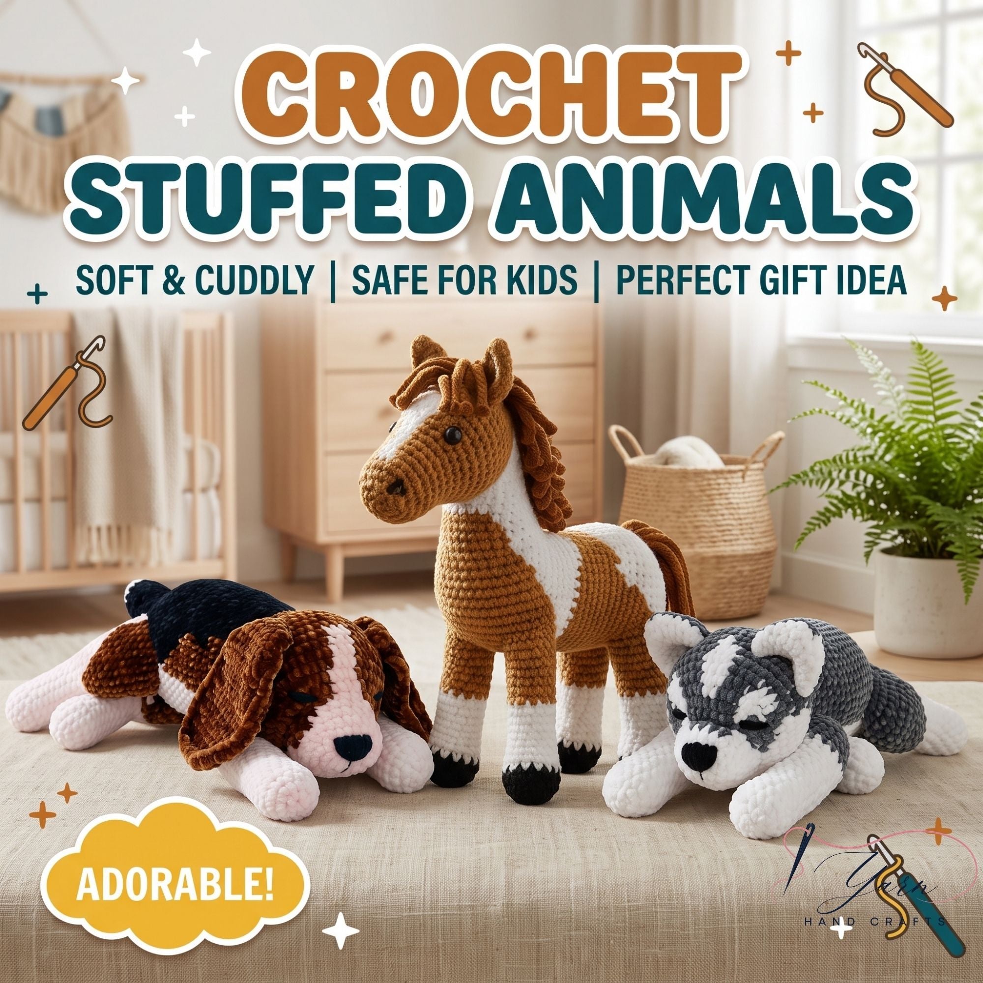 Crochet Stuffed Animals, Handmade Amigurumi Animal Plush Toy, Cute Farm Animal Doll, Soft Cuddly Nursery Decor, Baby Shower Gift, Kids Gift