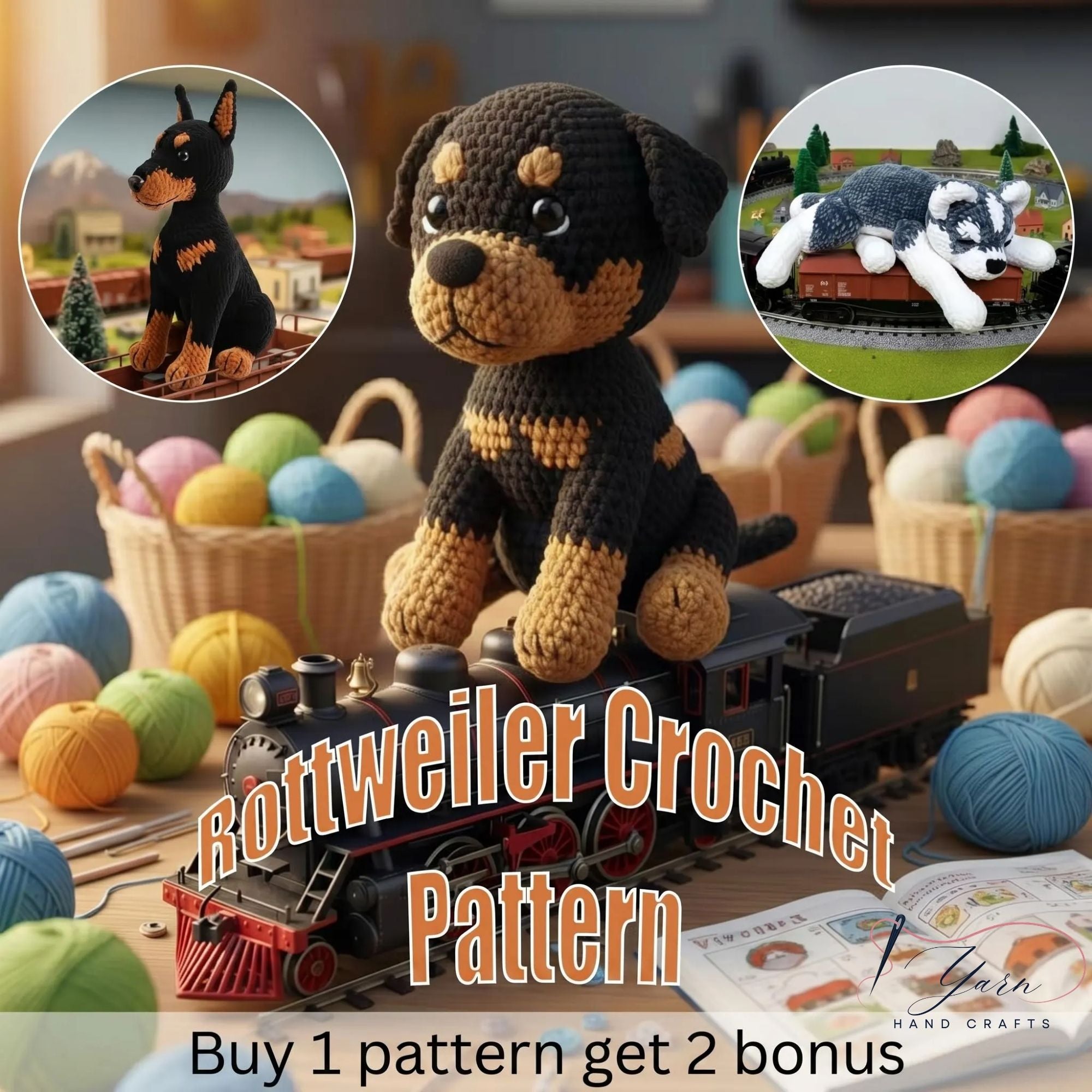 Crochet Puppy Dog Plush Toy, Handmade Amigurumi Dog Doll, Rottweiler Crochet Pattern, Husky Doberman Stuffed Animal, Cute Dog Lover Gift