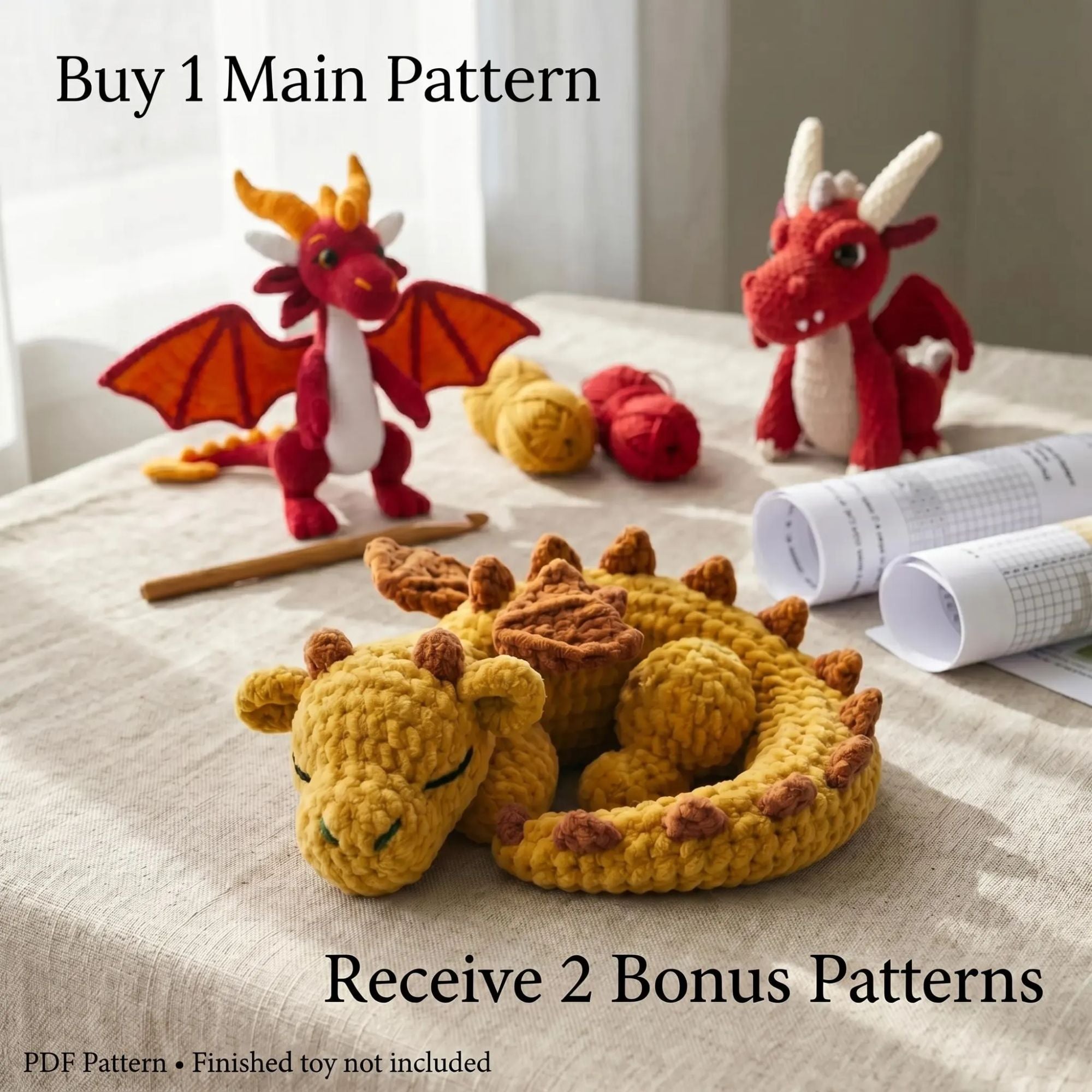 Crochet Dragon Plush Toy, Handmade Amigurumi Dragon, Cute Fantasy Dragon Doll, Stuffed Dragon Animal, Baby Nursery Decor, Dragon Gift