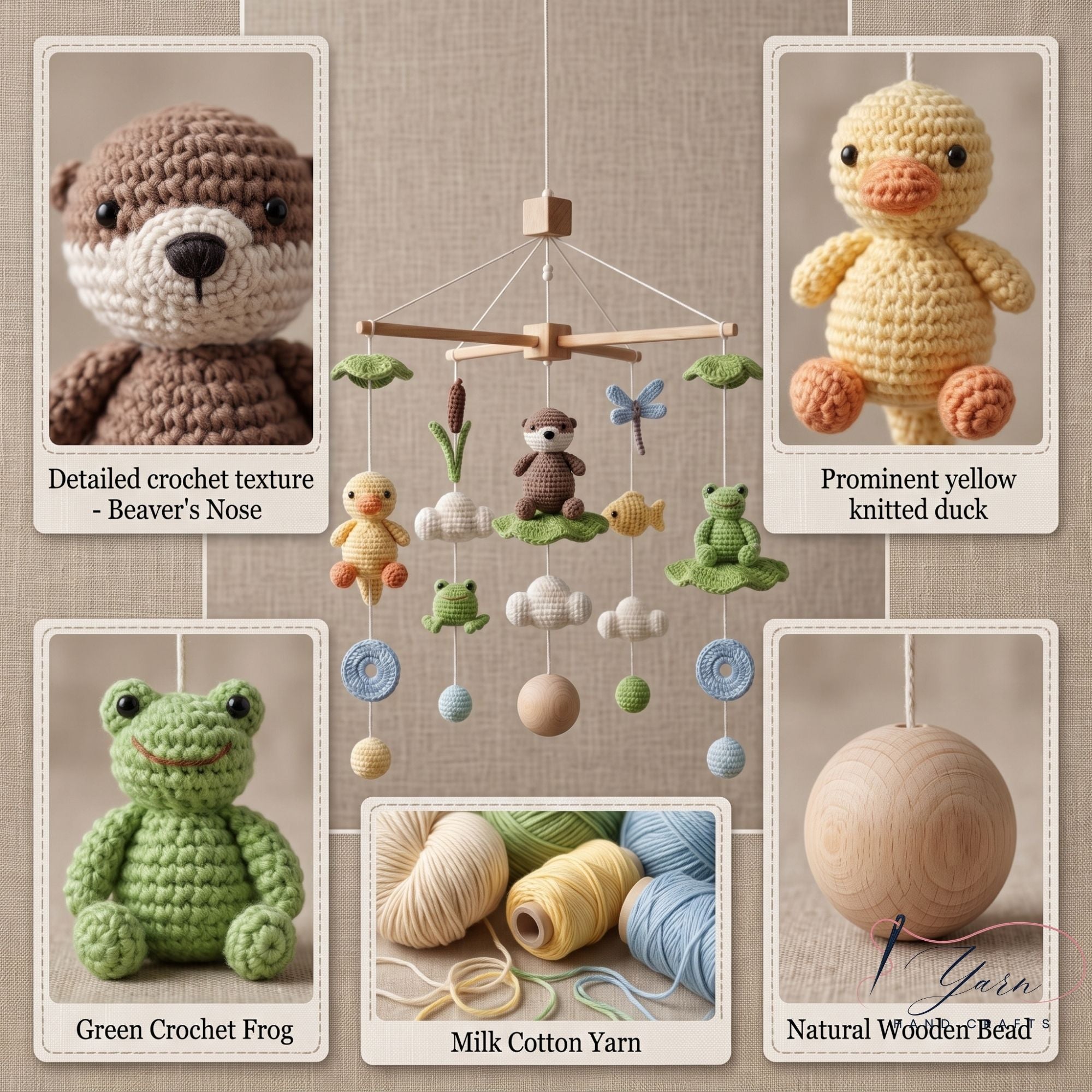 Crochet Pond Baby Mobile, Woodland Frog and Animal Crib Mobile, Handmade Nursery Decor, Forest Theme Baby Shower Gift