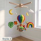 Handmade Felt Safari Hot Air Balloon Baby Mobile – Jungle Animal Nursery Decor