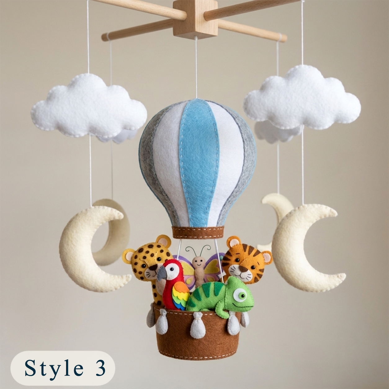 Handmade Felt Safari Hot Air Balloon Baby Mobile – Jungle Animal Nursery Decor