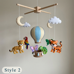 Handmade Felt Safari Hot Air Balloon Baby Mobile – Jungle Animal Nursery Decor