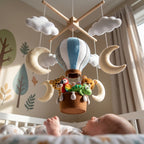 Handmade Felt Safari Hot Air Balloon Baby Mobile – Jungle Animal Nursery Decor