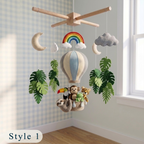 Handmade Felt Jungle Hot Air Balloon Baby Mobile – Tropical Animal Nursery Decor