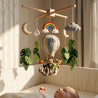 Handmade Felt Jungle Hot Air Balloon Baby Mobile – Tropical Animal Nursery Decor