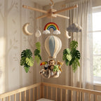 Handmade Felt Jungle Hot Air Balloon Baby Mobile – Tropical Animal Nursery Decor