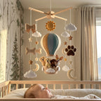 Handmade Felt Dog Hot Air Balloon Baby Mobile – Puppy Nursery Crib Decor