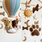 Handmade Felt Dog Hot Air Balloon Baby Mobile – Puppy Nursery Crib Decor