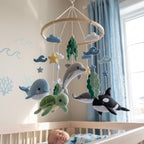 Handmade Felt Ocean Animal Baby Mobile – Whale, Dolphin, Turtle, Shark & Orca Nursery Decor