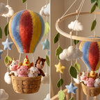 Handmade Felt Farm Animal Hot Air Balloon Baby Mobile – Cow, Pig, Sheep & Horse Nursery Decor