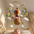 Handmade Felt Farm Animal Hot Air Balloon Baby Mobile – Cow, Pig, Sheep & Horse Nursery Decor