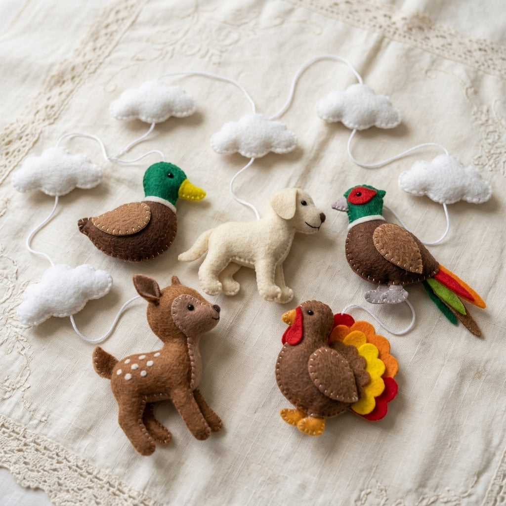 Handmade Felt Woodland Animal Baby Mobile – Hunting Nursery Crib Decor