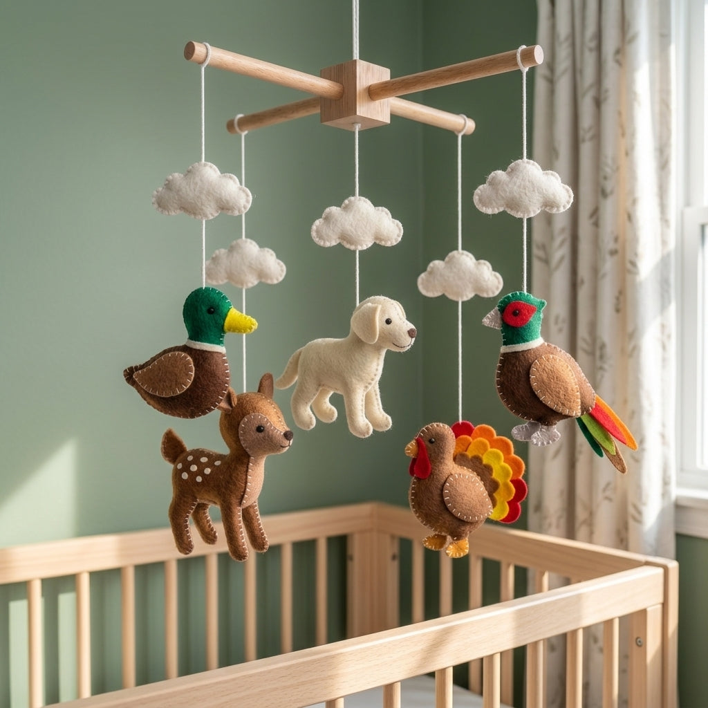 Handmade Felt Woodland Animal Baby Mobile – Hunting Nursery Crib Decor
