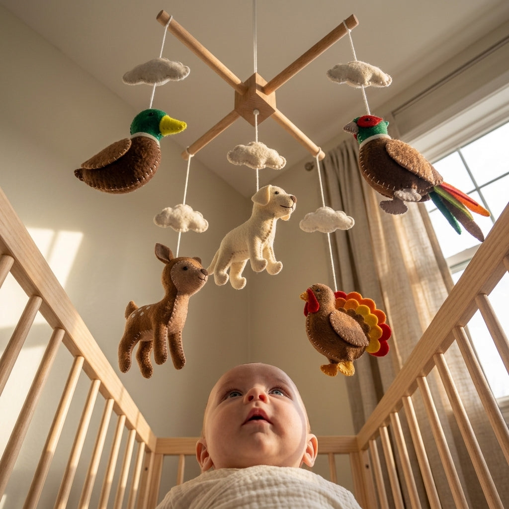 Handmade Felt Woodland Animal Baby Mobile – Hunting Nursery Crib Decor