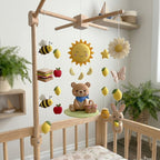 Felt Summer Picnic Baby Mobile, Bear Bunny Bee Lemon Sun Daisy Apple Basket Nursery Crib Decor