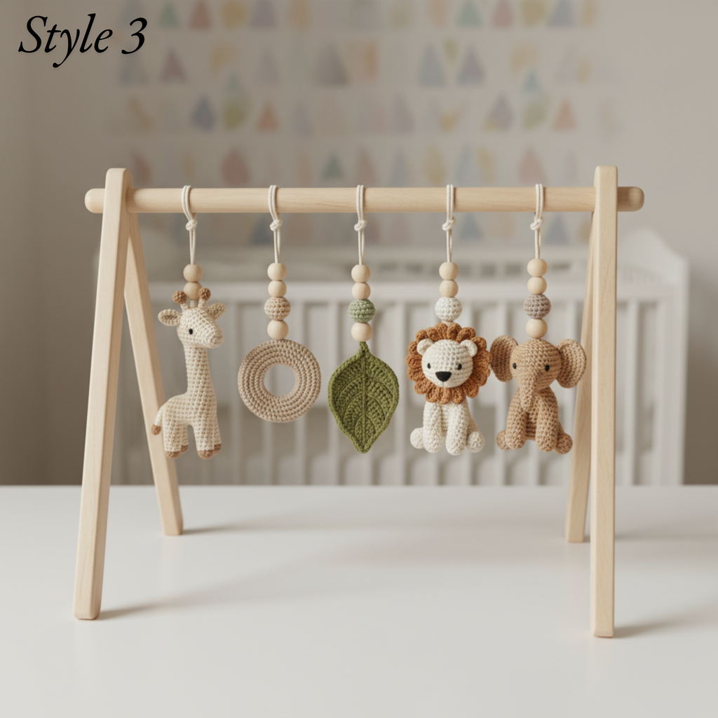Personalized Safari Baby Gym, Handmade Wooden Play Gym, Crochet Jungle Animals, Montessori Frame, Neutral Nursery Gift