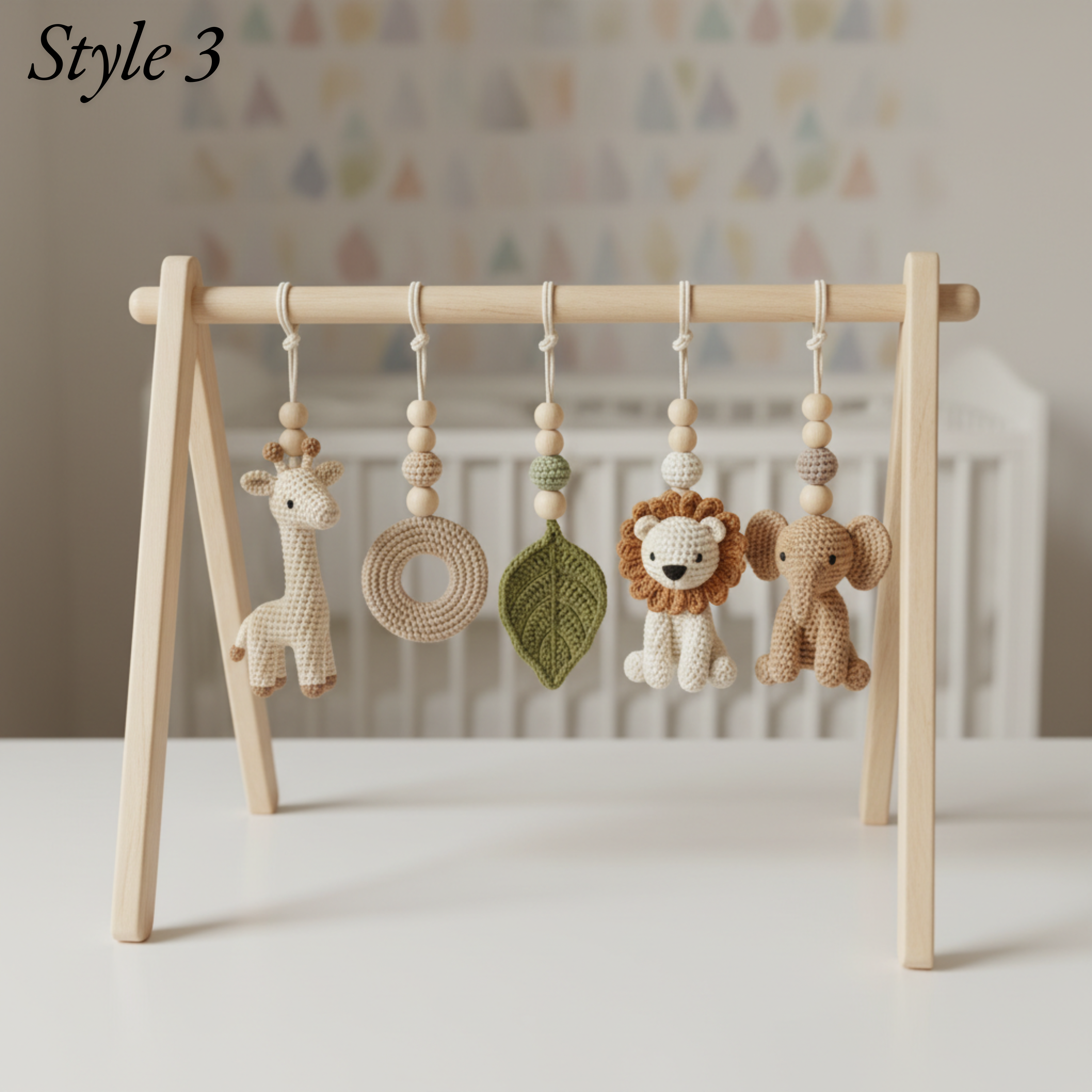 Personalized Safari Baby Gym, Handmade Wooden Play Gym, Crochet Jungle Animals, Montessori Frame, Neutral Nursery Gift