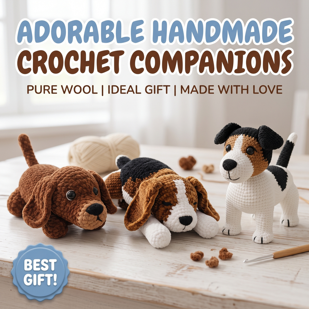 Handmade Crochet Dog Plush Toy, Cute Amigurumi Puppy Doll, Soft Stuffed Animal, Custom Dog Gift, Nursery Decor, Pet Lover Gift, Cozy Home Decor