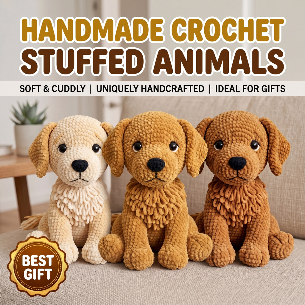 Handmade Crochet Puppy Dog Plush Toy, Cute Amigurumi Dog Stuffed Animal, Soft Kawaii Puppy Doll, Nursery Decor, Baby Gift, Dog Lover Gift