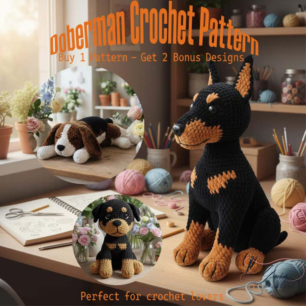 Crochet Dog Pattern Set, Handmade Amigurumi Dog Toy Design, Cute Puppy Crochet Pattern, DIY Stuffed Animal, Beginner Friendly Craft Gift