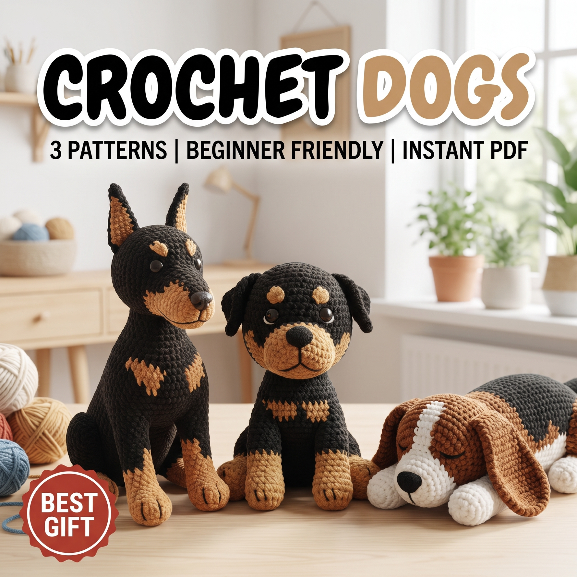Crochet Dog Pattern Set, Handmade Amigurumi Dog Toy Design, Cute Puppy Crochet Pattern, DIY Stuffed Animal, Beginner Friendly Craft Gift