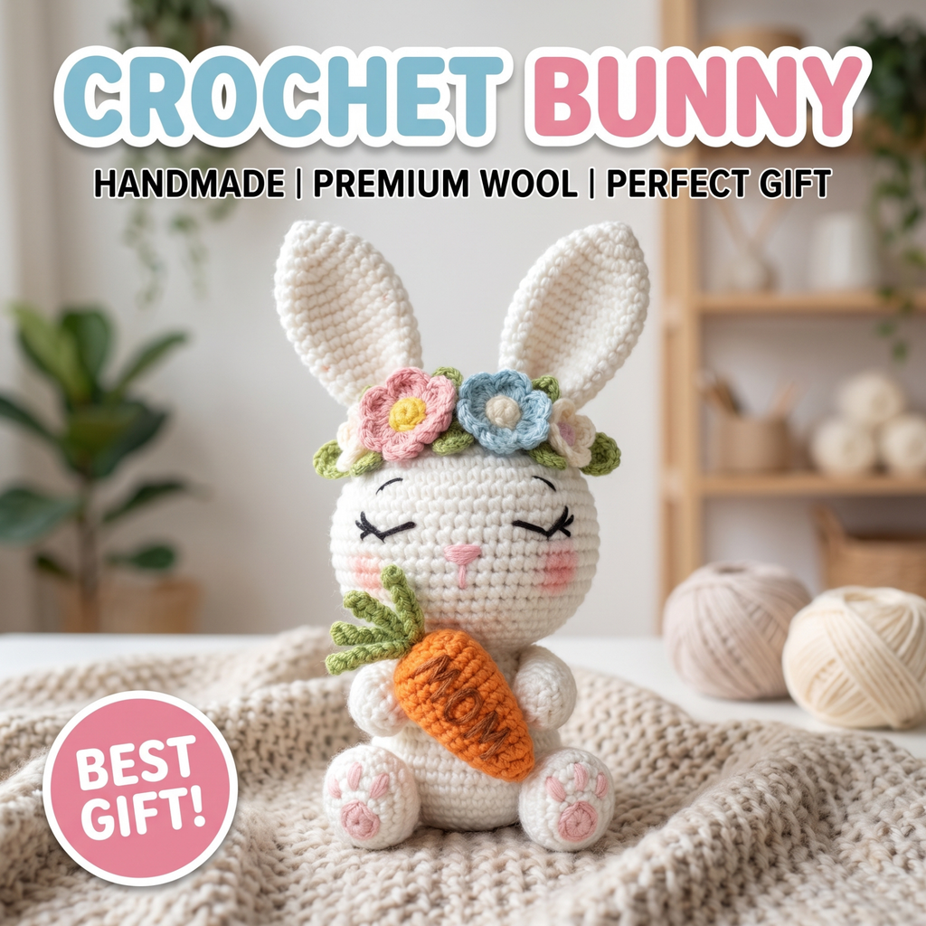 Crochet Bunny Plush Toy, Handmade Amigurumi Rabbit Doll, Kawaii Easter Bunny Gift, Cute Nursery Decor, Soft Crochet Animal, Baby Shower Gift