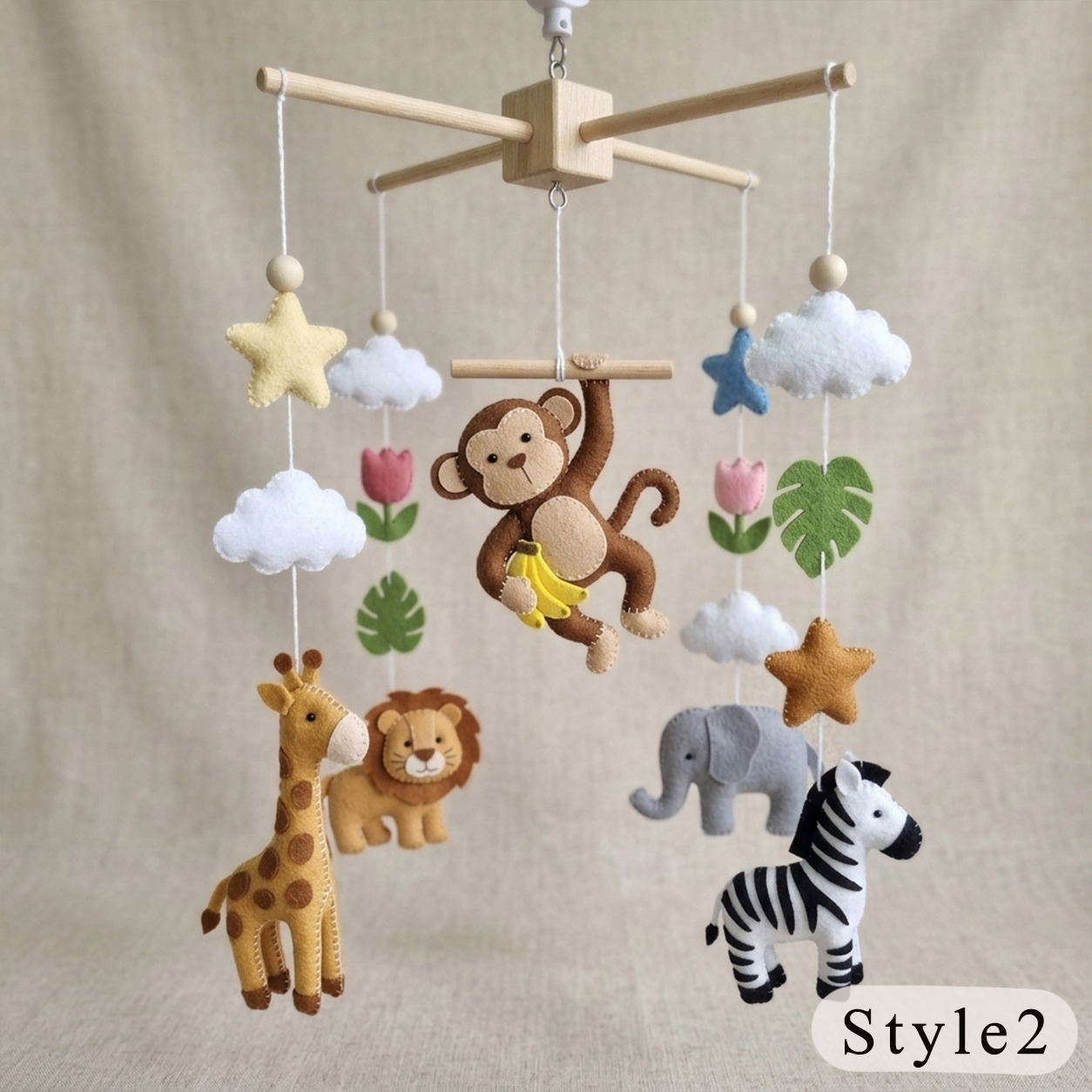 Handmade Felt Safari Baby Mobile – Jungle Nursery Crib Decor