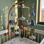 Safari Friends Felt Crib Mobile – Handmade Tropical Nursery Hanging Decor