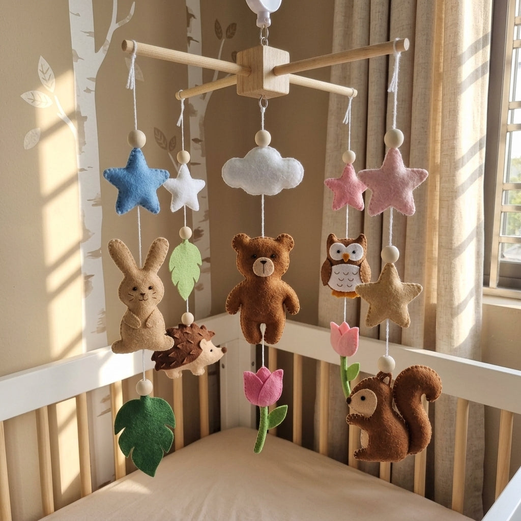 Handmade Felt Woodland Baby Mobile – Forest Nursery Crib Decor