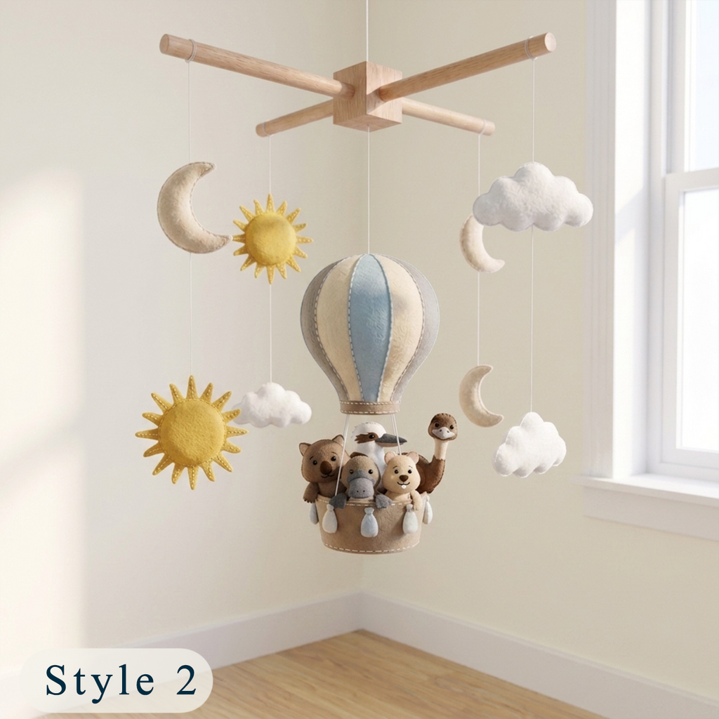 Handmade Felt Australian Animal Baby Mobile – Hot Air Balloon Nursery Decor