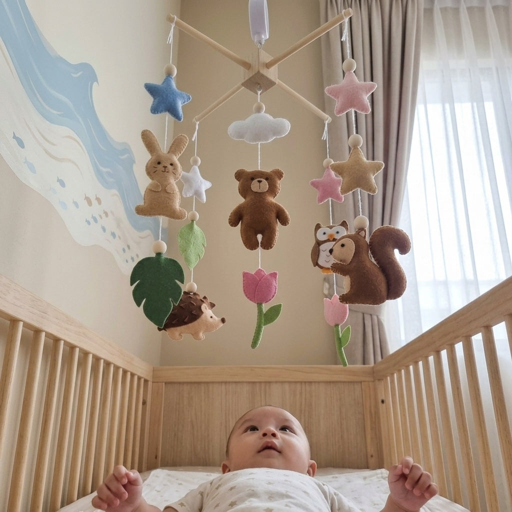 Handmade Felt Woodland Baby Mobile – Forest Nursery Crib Decor
