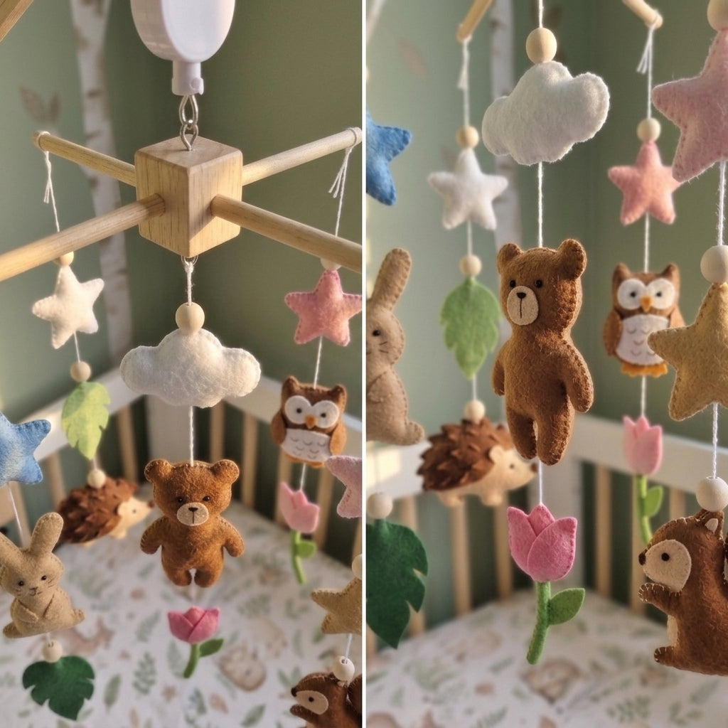 Handmade Felt Woodland Baby Mobile – Forest Nursery Crib Decor