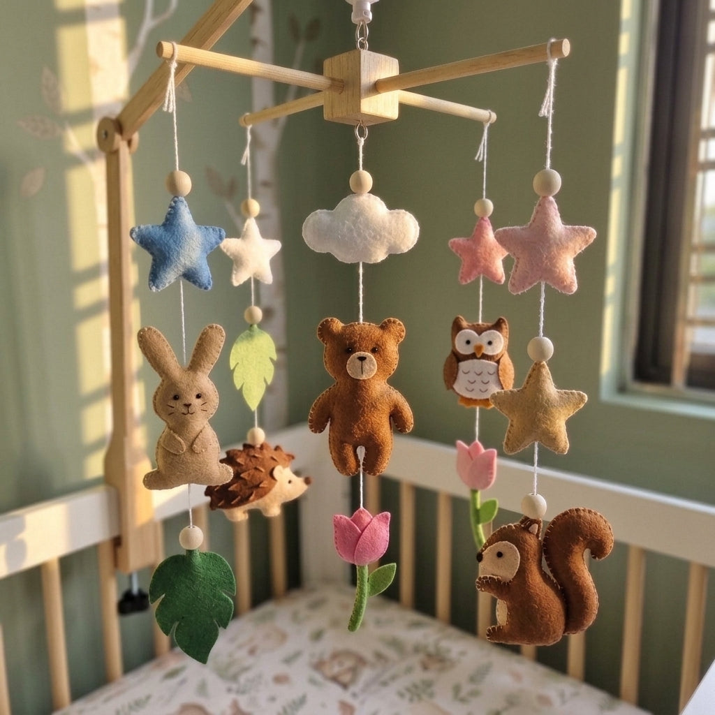 Handmade Felt Woodland Baby Mobile – Forest Nursery Crib Decor