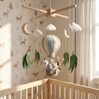 Handmade Felt Winter Woodland Hot Air Balloon Baby Mobile – Forest Animal Nursery Decor