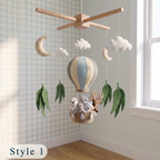 Handmade Felt Winter Woodland Hot Air Balloon Baby Mobile – Forest Animal Nursery Decor