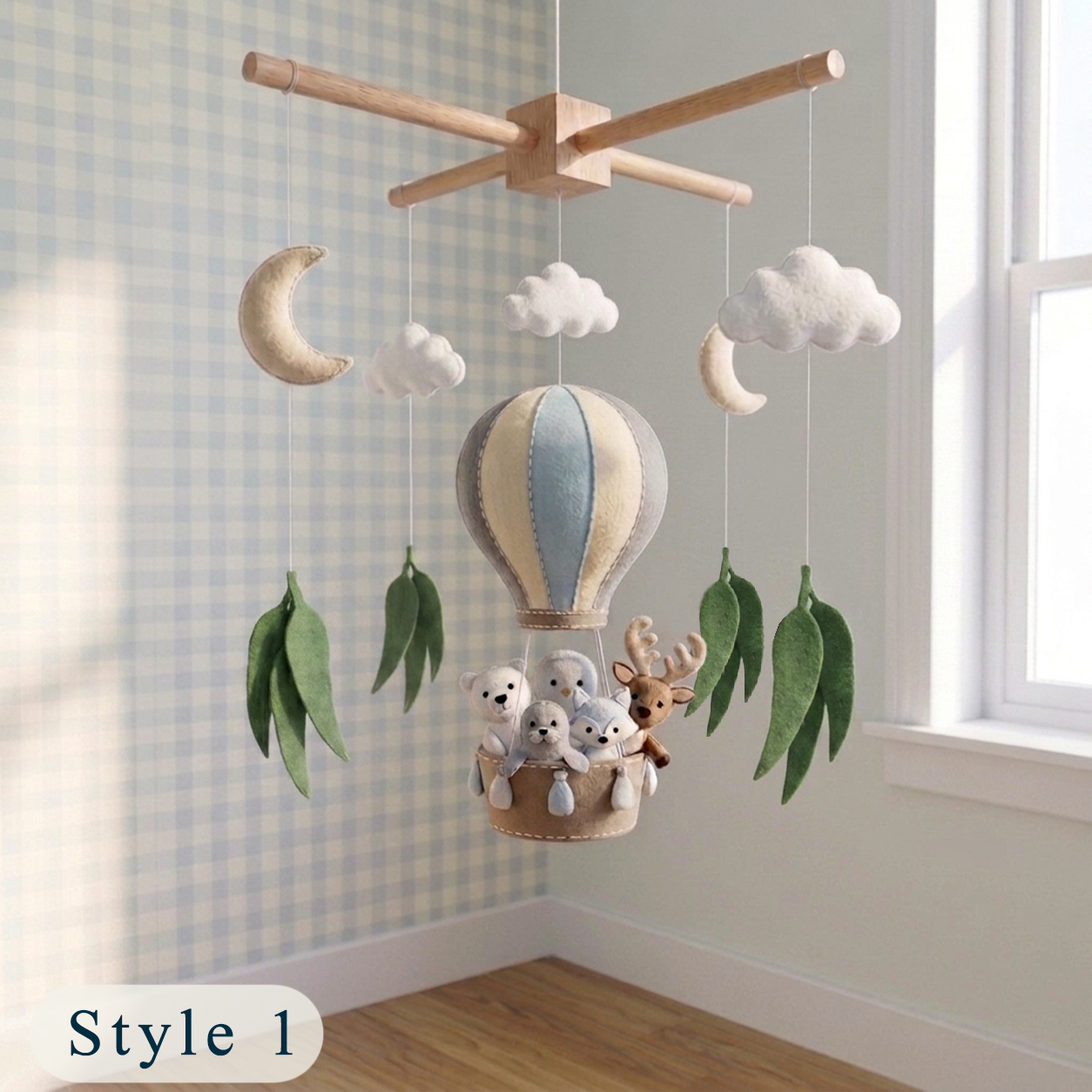 Handmade Felt Winter Woodland Hot Air Balloon Baby Mobile – Forest Animal Nursery Decor