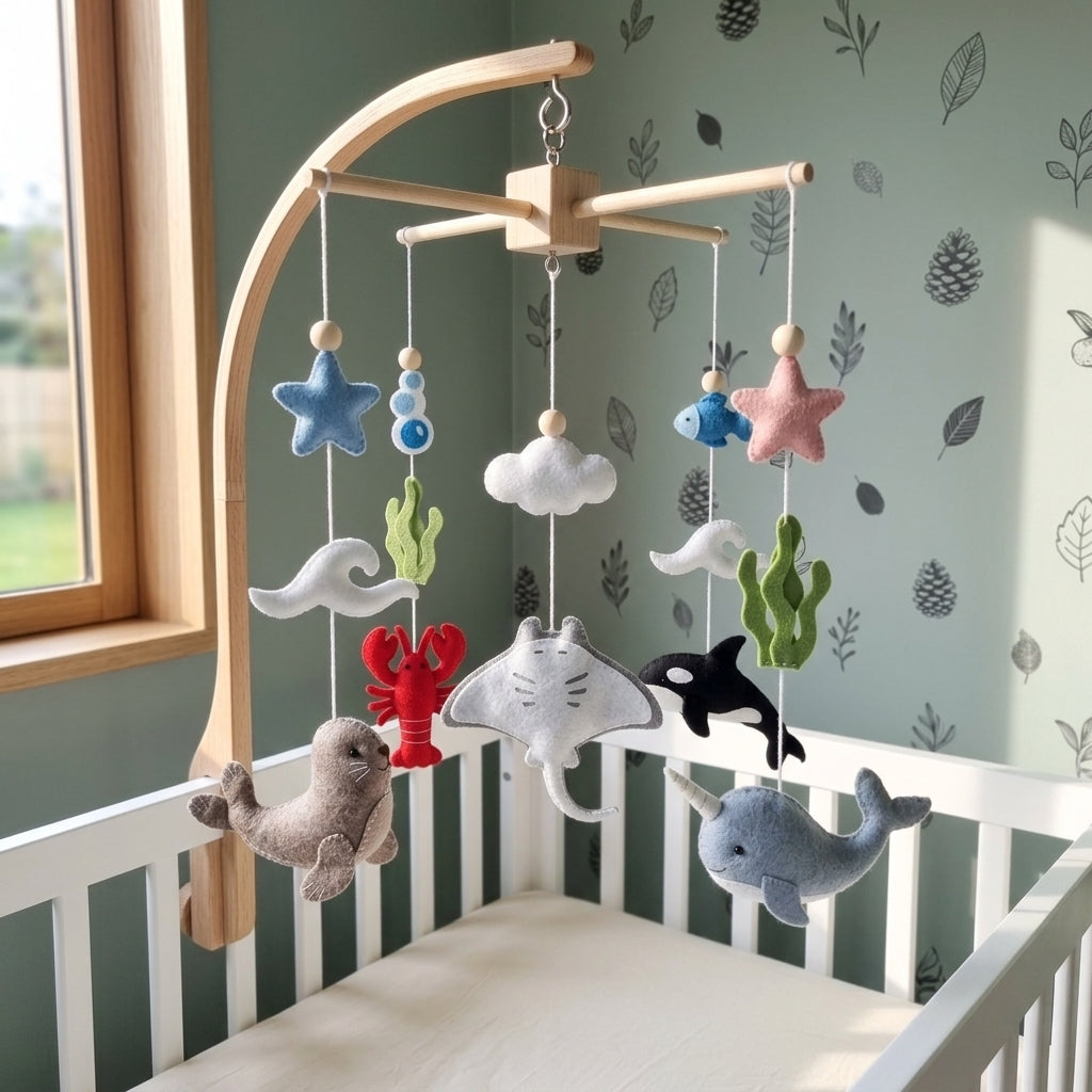 Handmade Felt Ocean Animal Baby Mobile – Whale, Dolphin & Turtle Nursery Decor