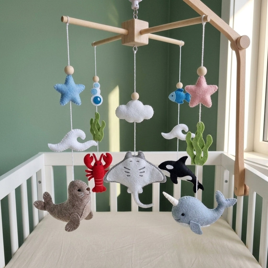 Handmade Felt Ocean Animal Baby Mobile – Whale, Dolphin & Turtle Nursery Decor