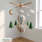 Handmade Felt Winter Woodland Hot Air Balloon Baby Mobile – Forest Animal Nursery Decor