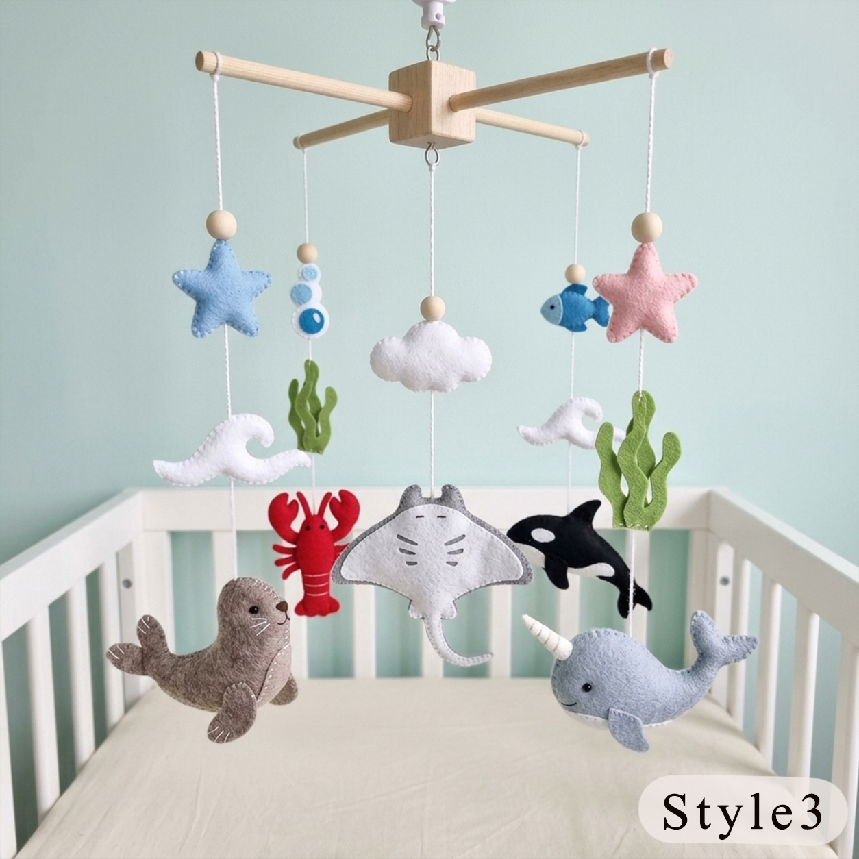 Handmade Felt Ocean Animal Baby Mobile – Whale, Dolphin & Turtle Nursery Decor