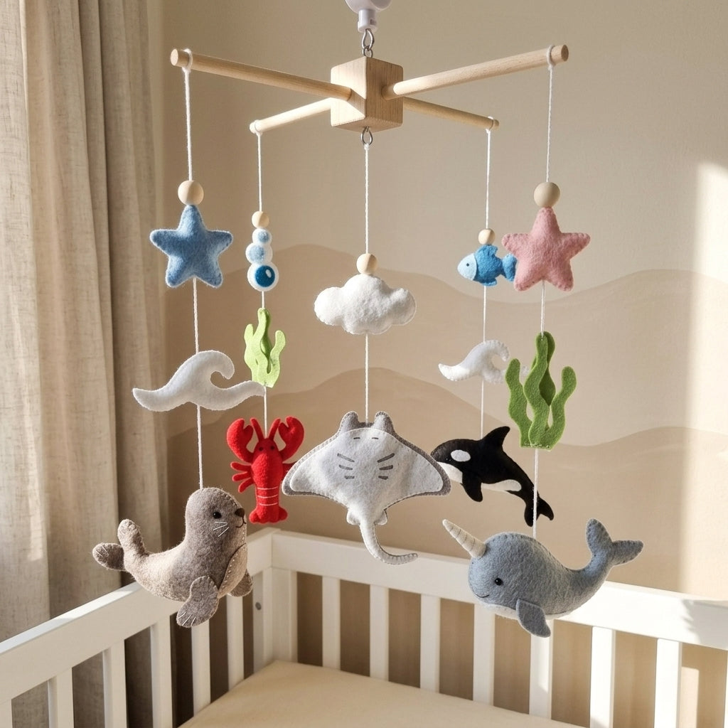 Handmade Felt Ocean Animal Baby Mobile – Whale, Dolphin & Turtle Nursery Decor